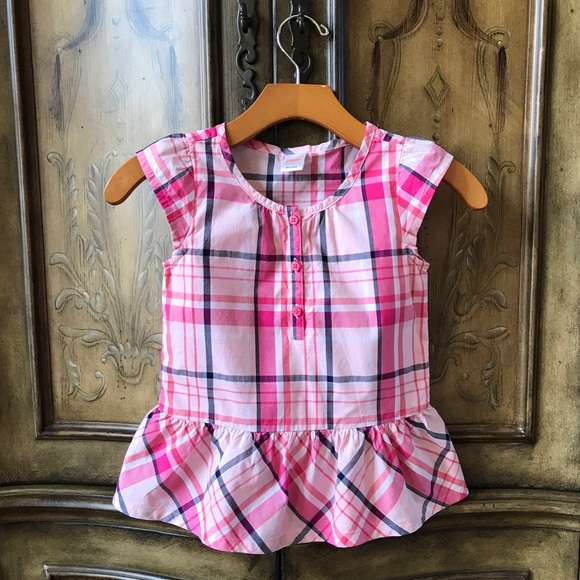 NWT Gymboree Pink Plaid Top Size 6 Girls short Sleeve Buttons - Picture 2 of 6